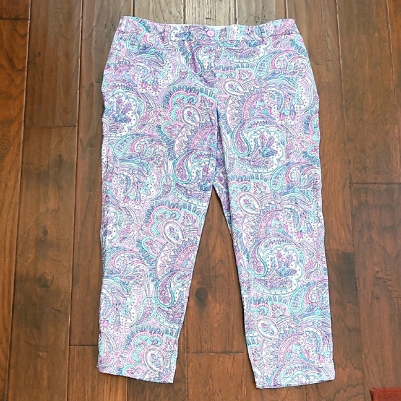 Talbots Purple Paisley Print The Perfect Crop Pant size 12 - Picture 1 of 8